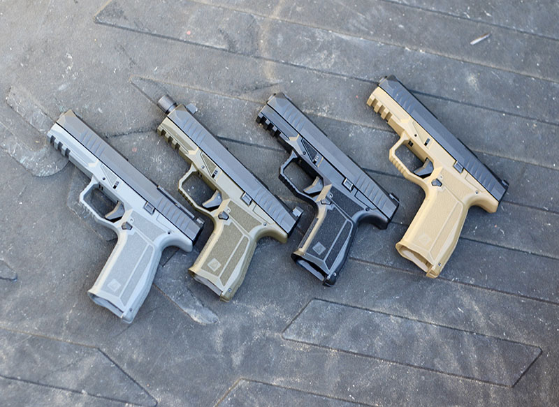 Arex Delta Gen 2 review: different models of the Arex Delta 9mm pistols. Seen here are the M2 L, M2 T, M2 M, and M2 X.